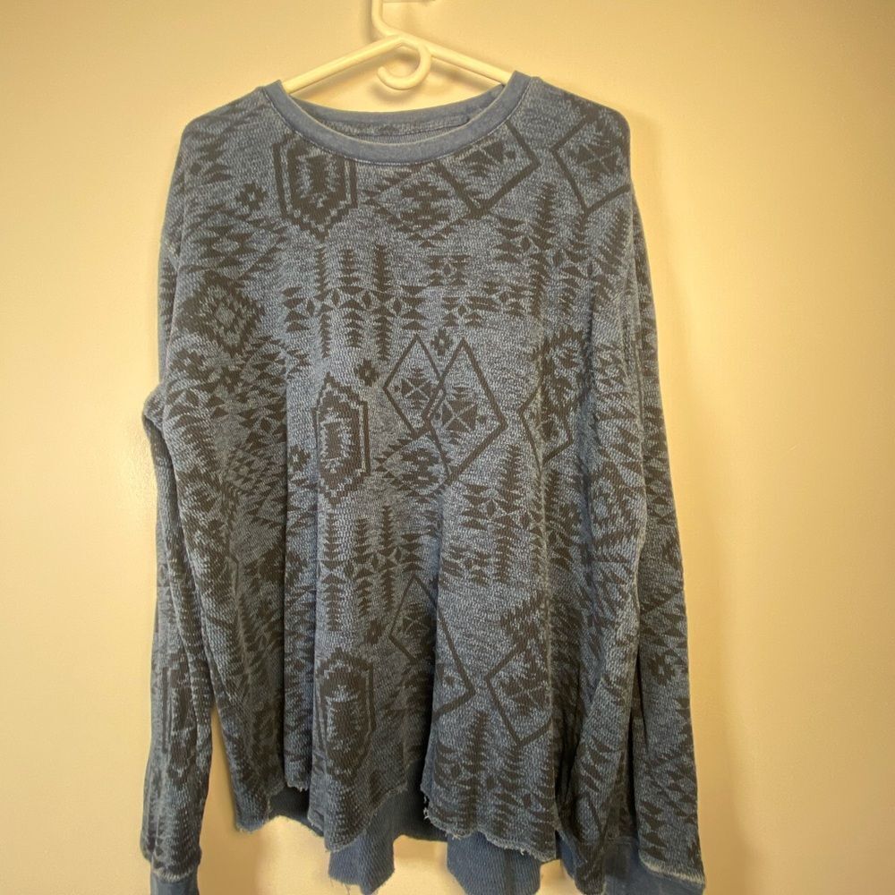 Lucky Brand Aztec thermal waffle Men's Crewneck Sweater in Blue Pattern